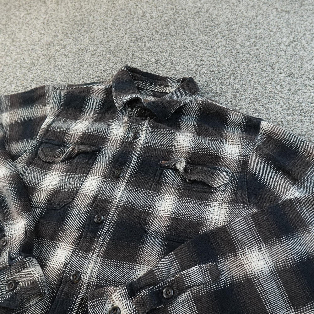Orvis Shirt Mens L Black Plaid Heavyweight Flannel Shacket Jacket Button Up Hike